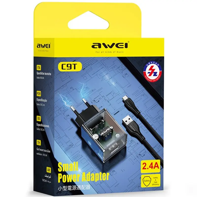 Ładowarka sieciowa Awei C9 12W (USB-A) + kabel USB to Type-C, Black 1