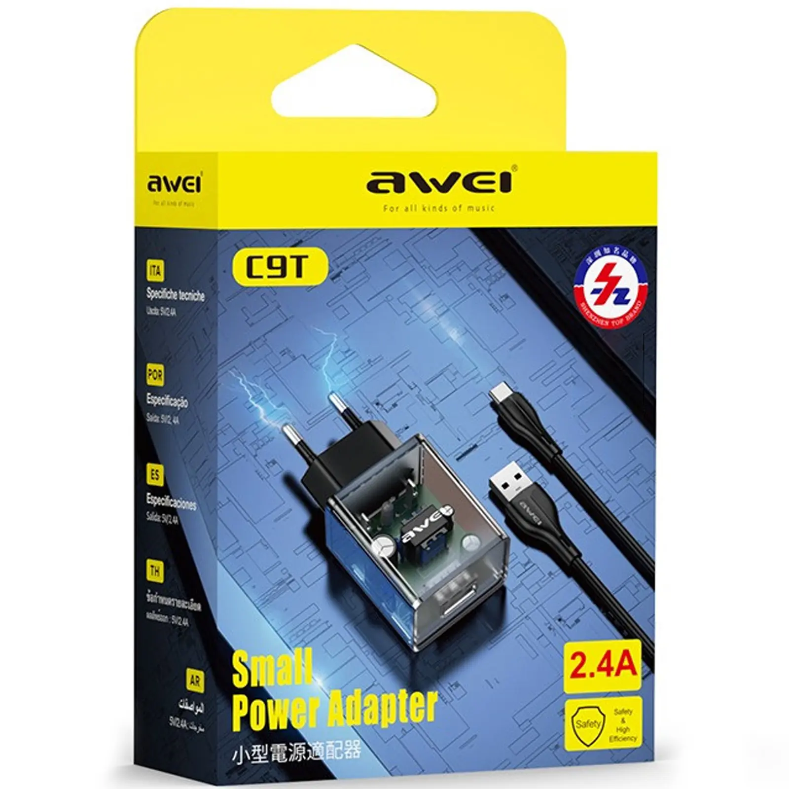 Ładowarka sieciowa Awei C9 12W (USB-A) + kabel USB to Type-C, Black 1