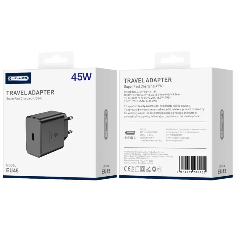 Ładowarka sieciowa Jellico EU45 GaN PD45W (1USB-C), Black 3