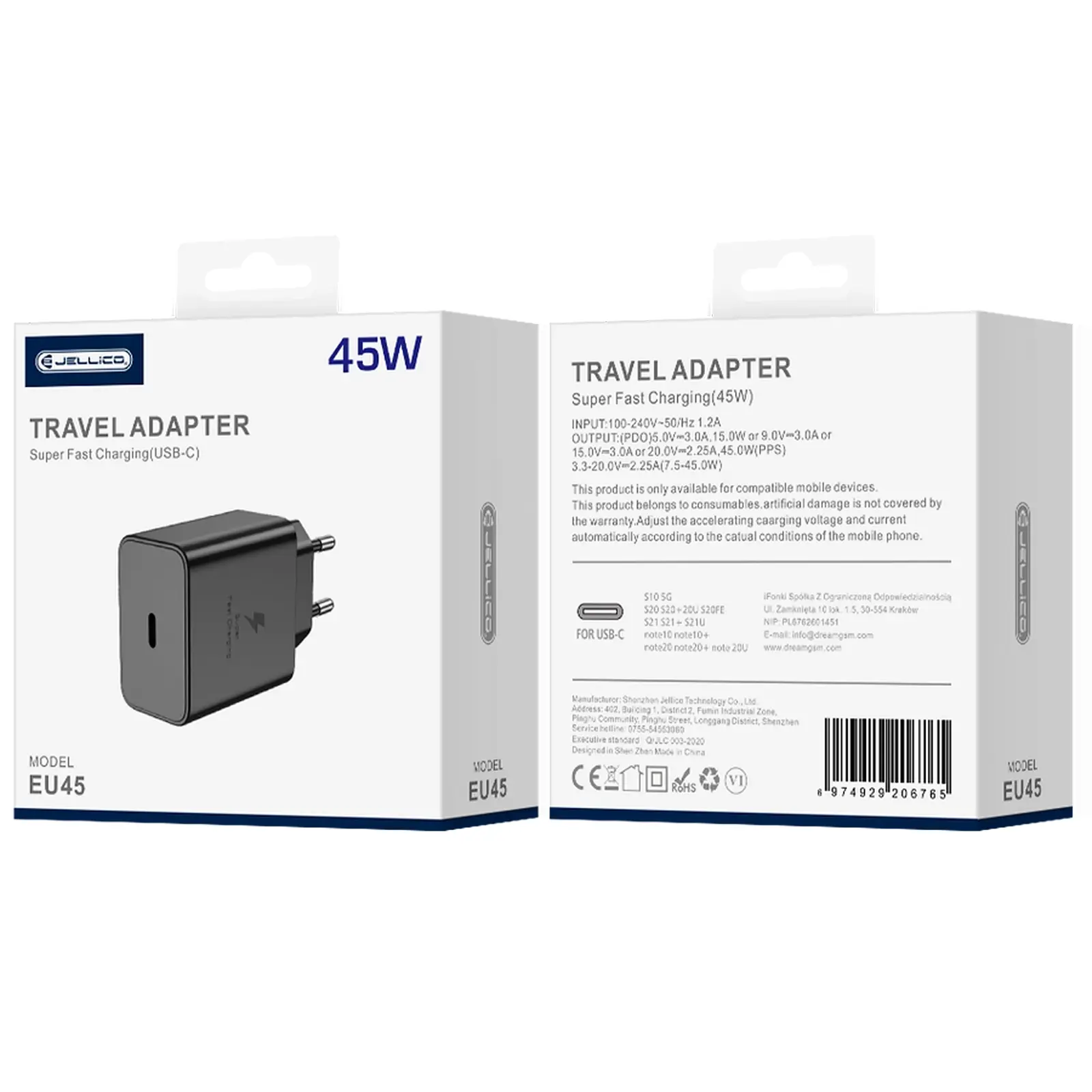 Ładowarka sieciowa Jellico EU45 GaN PD45W (1USB-C), Black 3