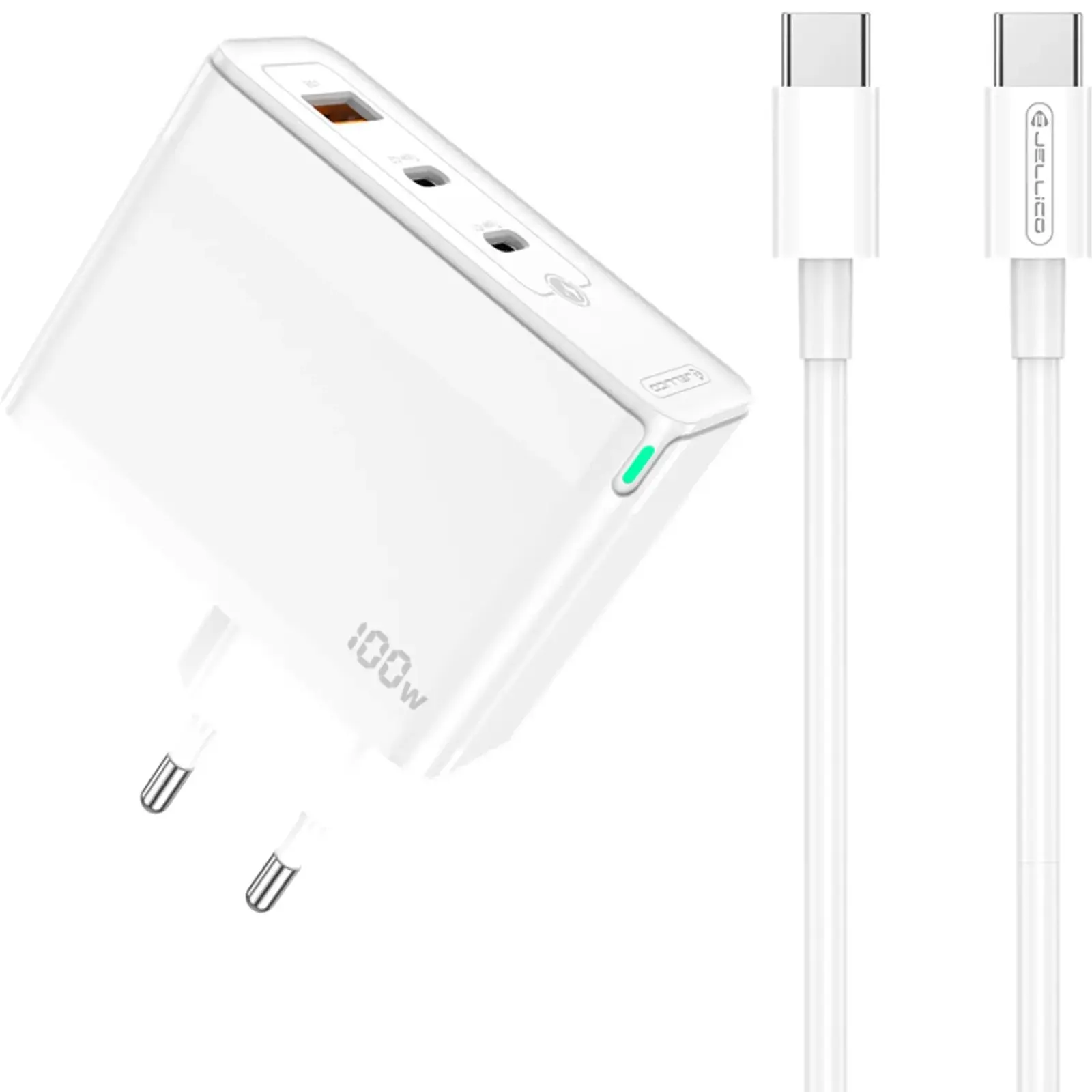 Ładowarka sieciowa Jellico C118 GaN PD100W (1USB-A/2C) + kabel Type-C to Type-C, White 1