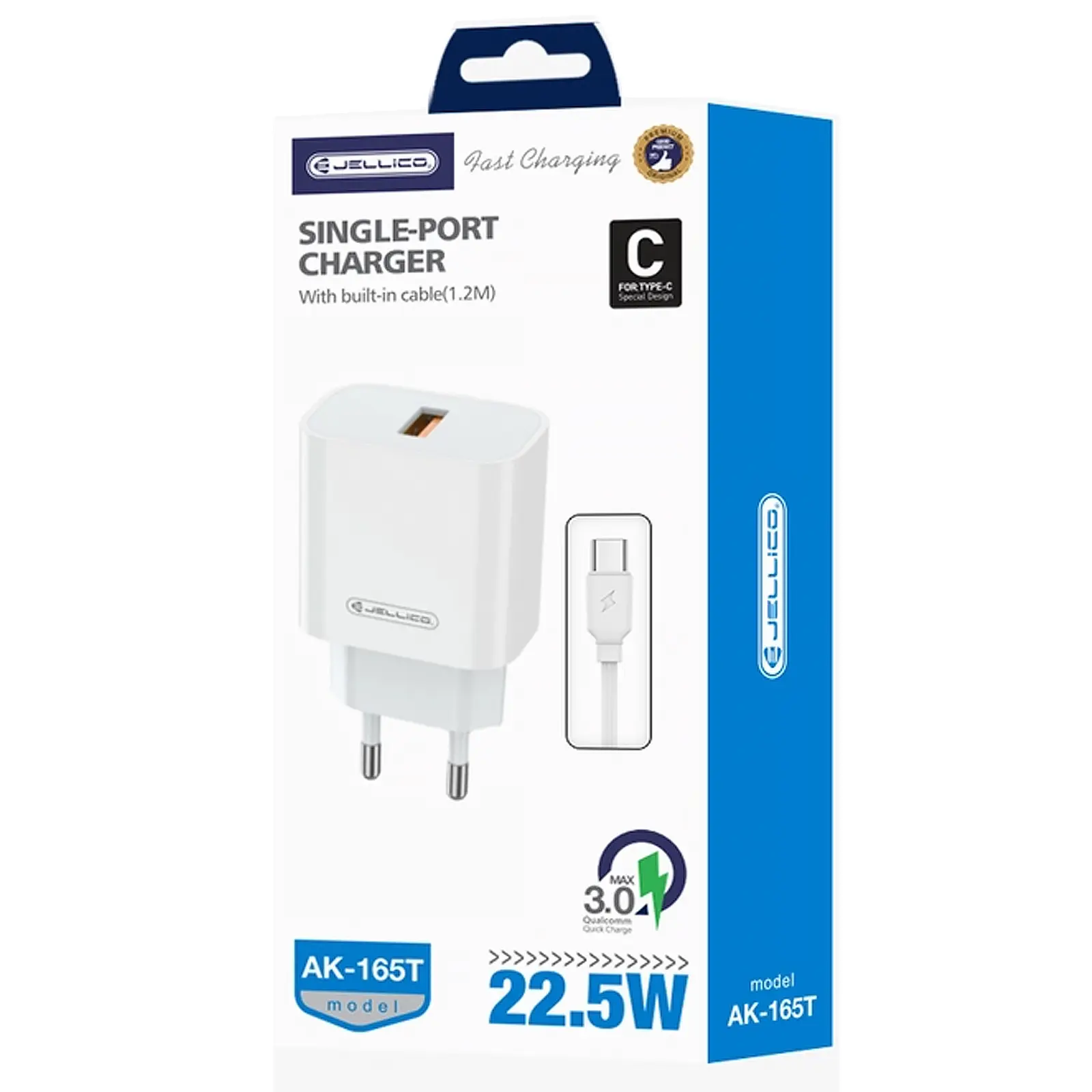 Charger Jellico AK165 22.5W (1USB-A) + cable USB to Type-C, White 1