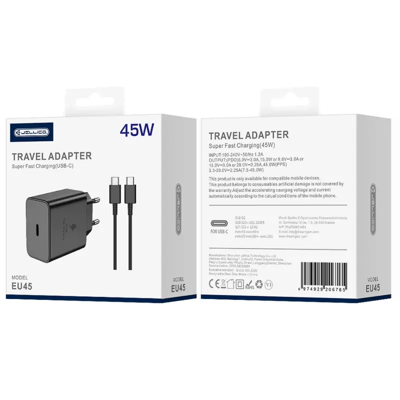 Charger Jellico EU45 GaN PD45W (1USB-C) + cable Type-C to Type-C, Black 3