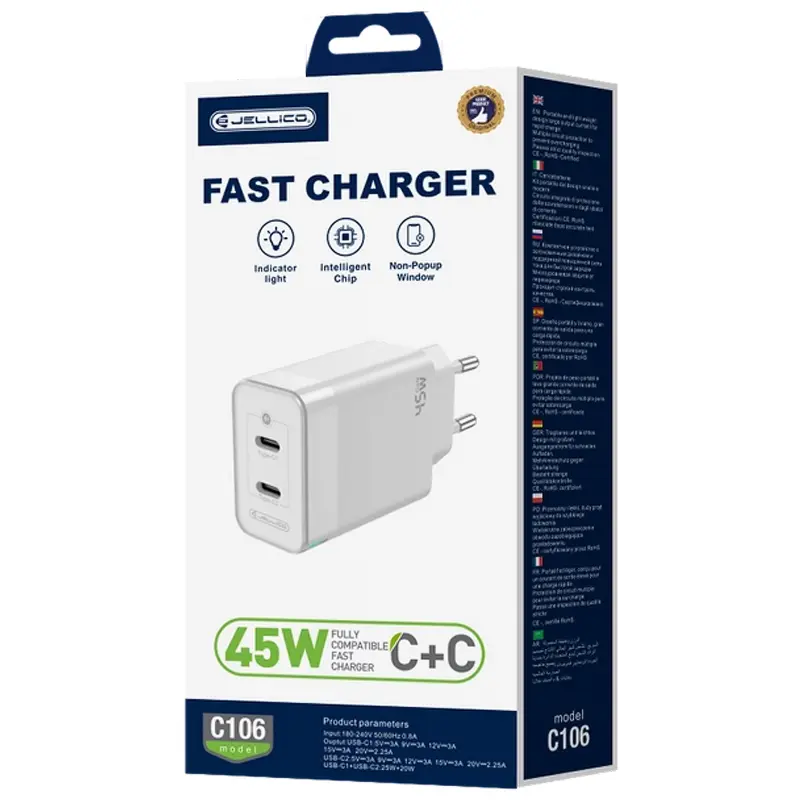 Charger Jellico C106 GaN PD45W (2USB-C), White 1