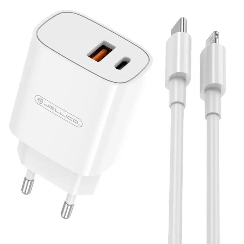 Charger Jellico WJ-C60 PD20W+QC3.0 (1USB-A/1C) + cable Type-C to Lightning, White