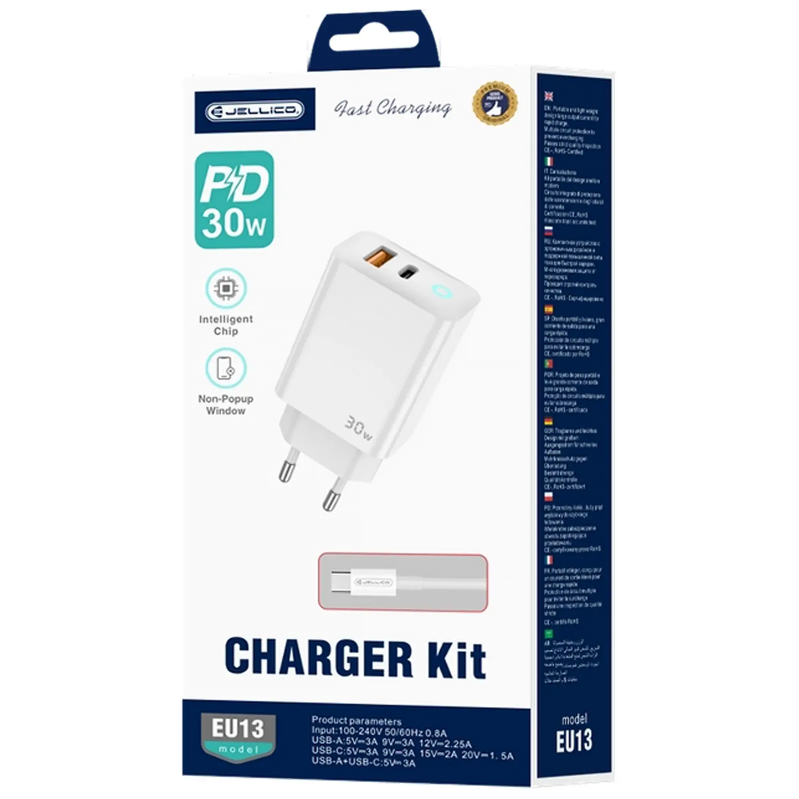 Charger Jellico EU13 GaN PD30W+QC3.0 (1USB-A/1C) + cable Type-C to Type-C, White 3