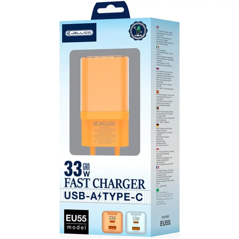 Charger Jellico EU55 GaN PD33W+QC3.0 (1USB-A/1C), Orange 1