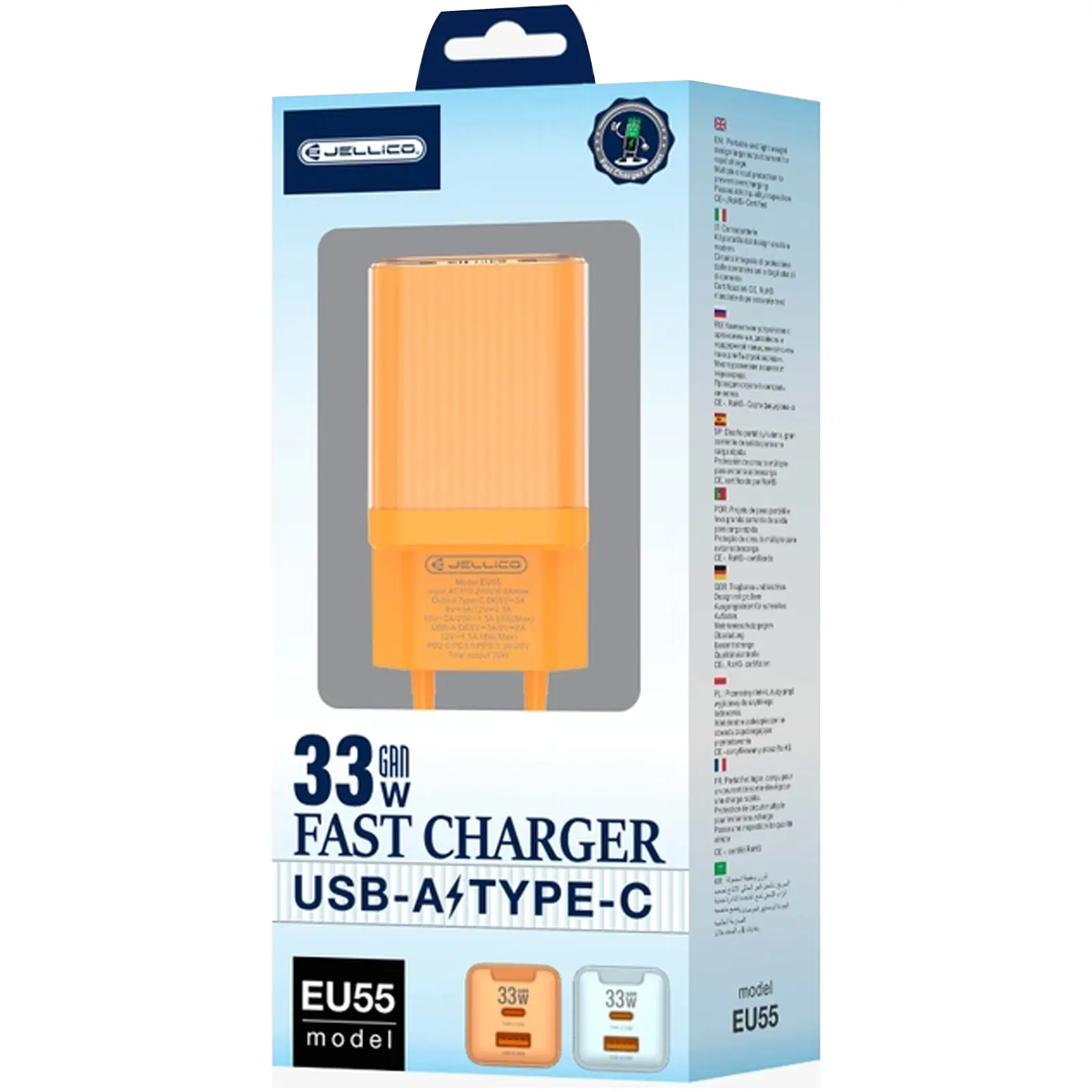 Charger Jellico EU55 GaN PD33W+QC3.0 (1USB-A/1C), Orange 1