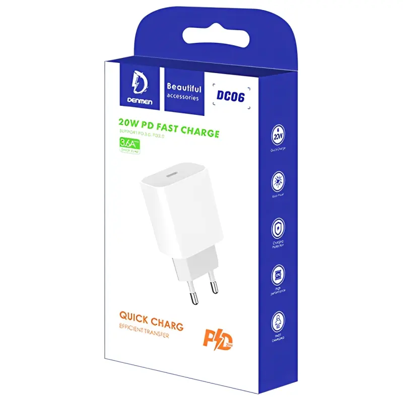 Ładowarka sieciowa Denmen DC06 PD20W (1USB-C), White 2