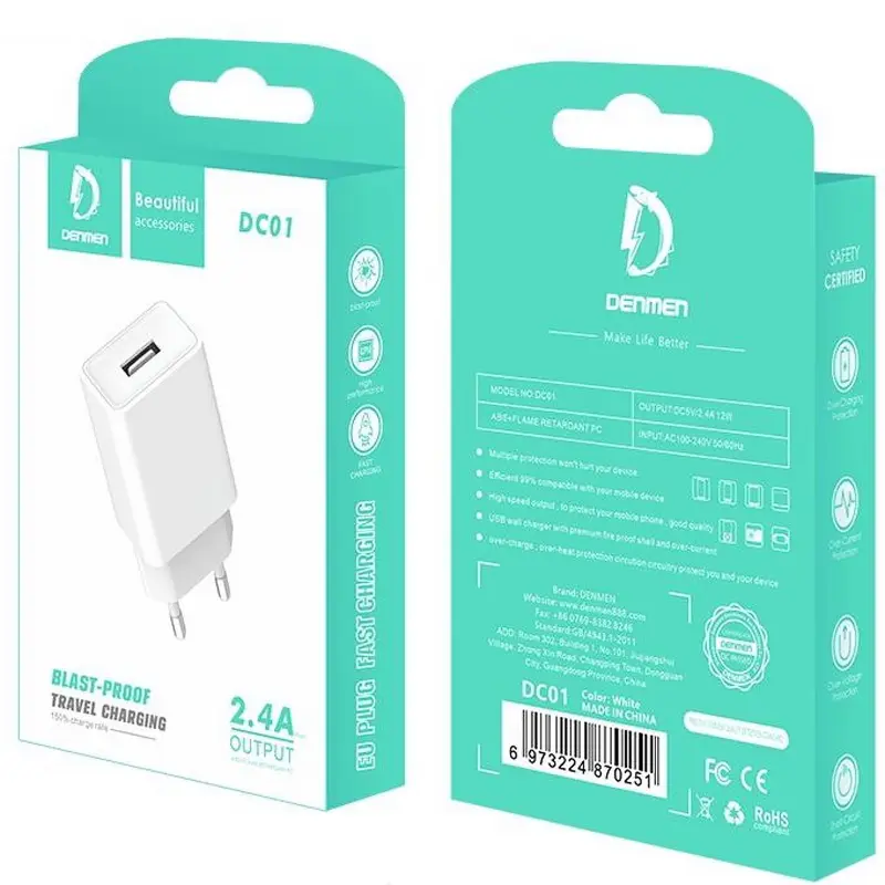 Ładowarka sieciowa Denmen DC01 12W (1USB-A), White 2