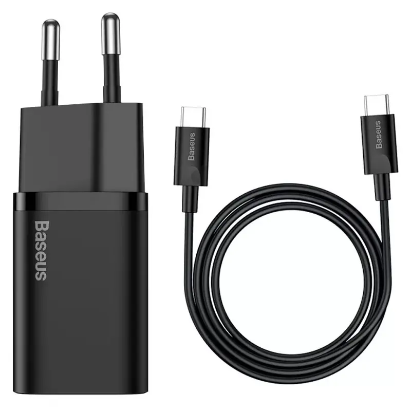 Ładowarka sieciowa Baseus Super Si Quick Charger 25W (1USB-C) + kabel Type-C to Type-C (TZCCSUP-L), Czarny