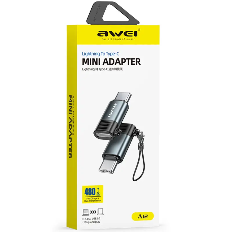 Adapter Awei A12 USB-C to Lightning, Grey 1