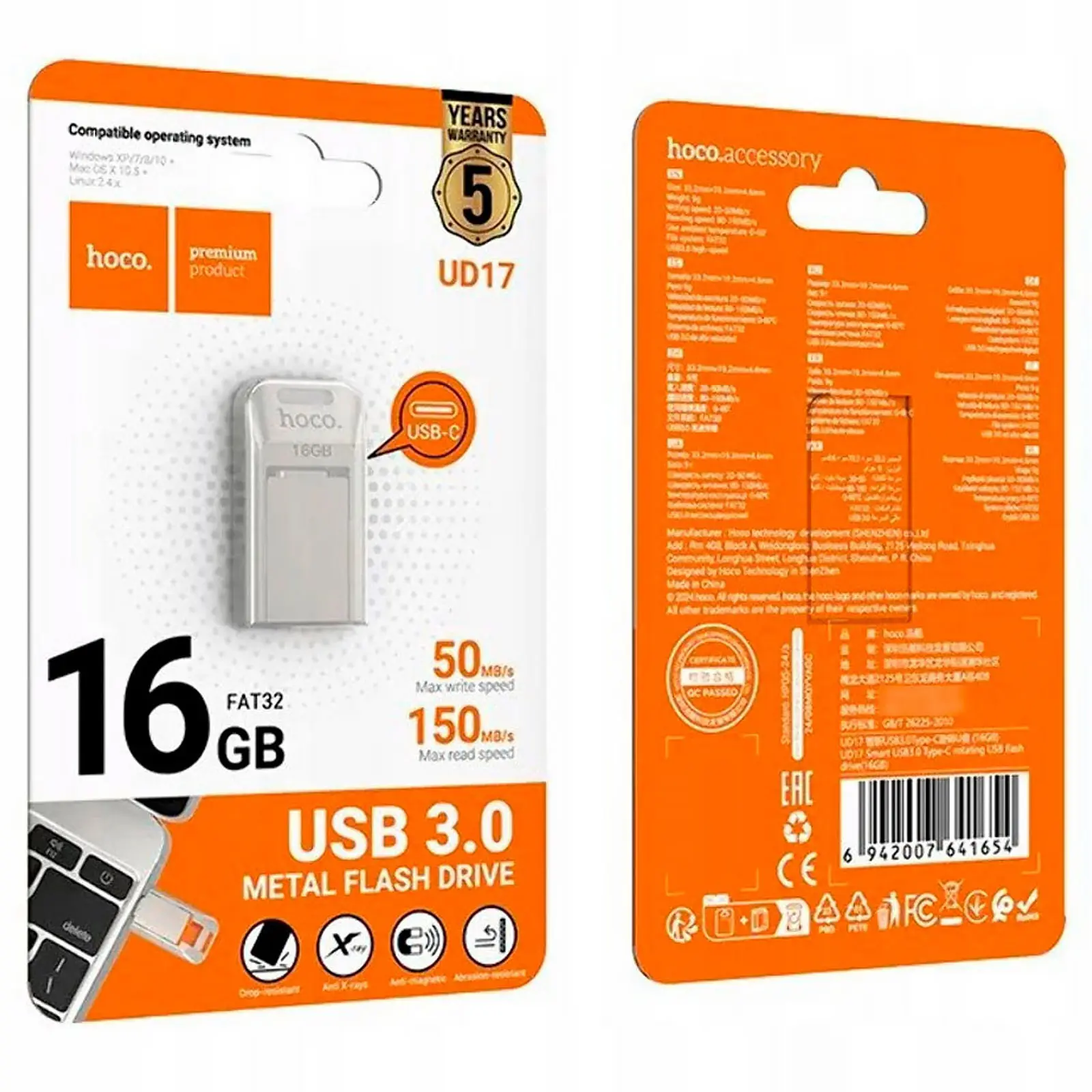 Flash-napęd Hoco UD17 2in1 Type-C USB 3.0 - 16GB, Silver 3