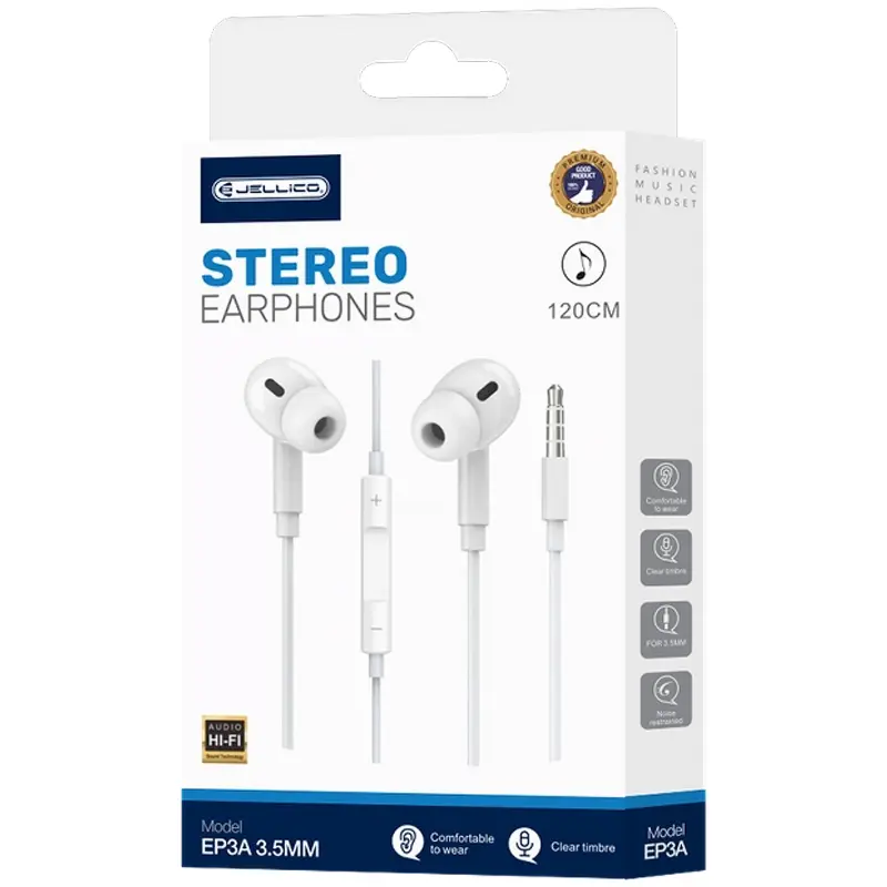 Stereo headphones Jellico EP3A (3.5mm/1.2m), White 1