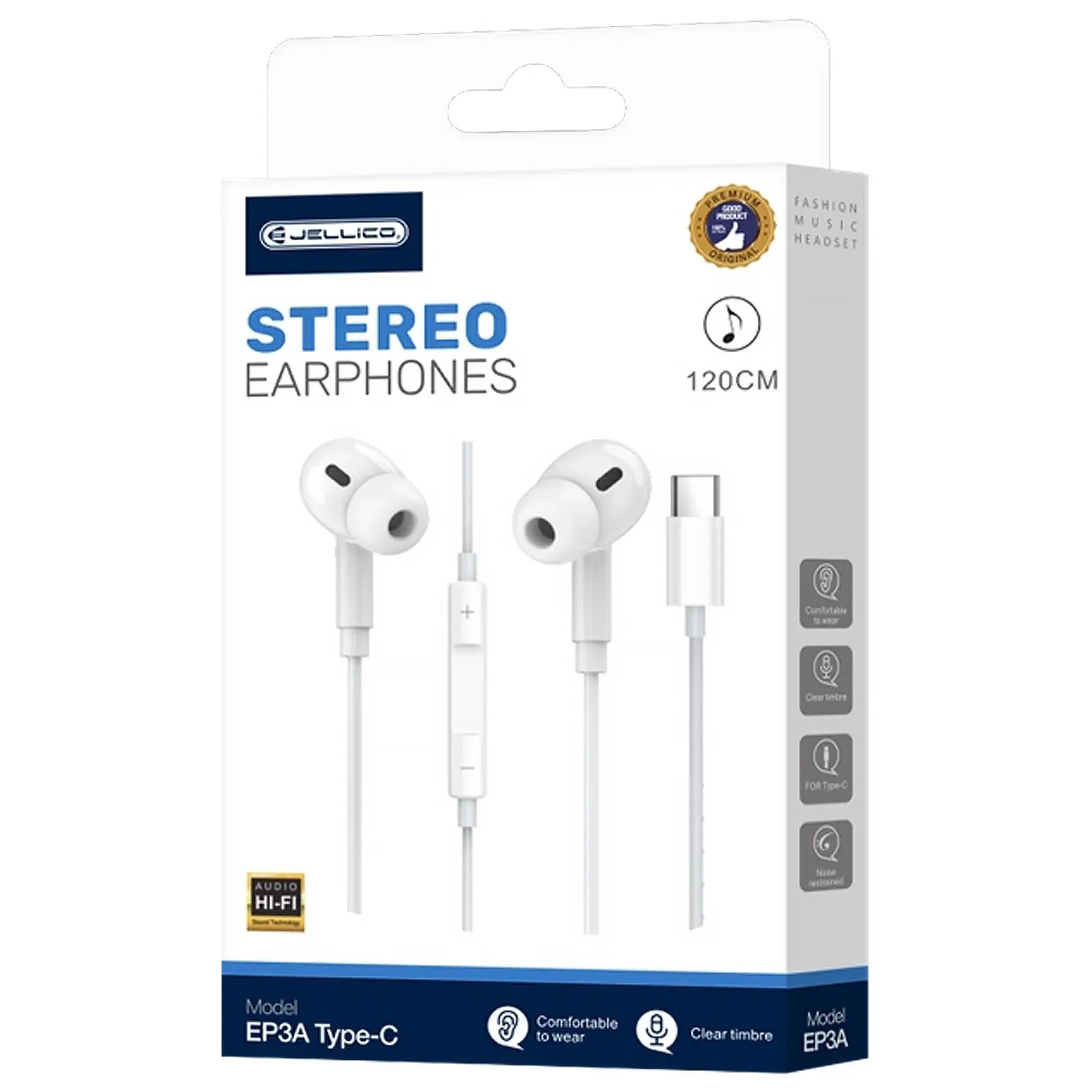 Stereo headphones Jellico EP3A (USB-C/1.2m), White 1