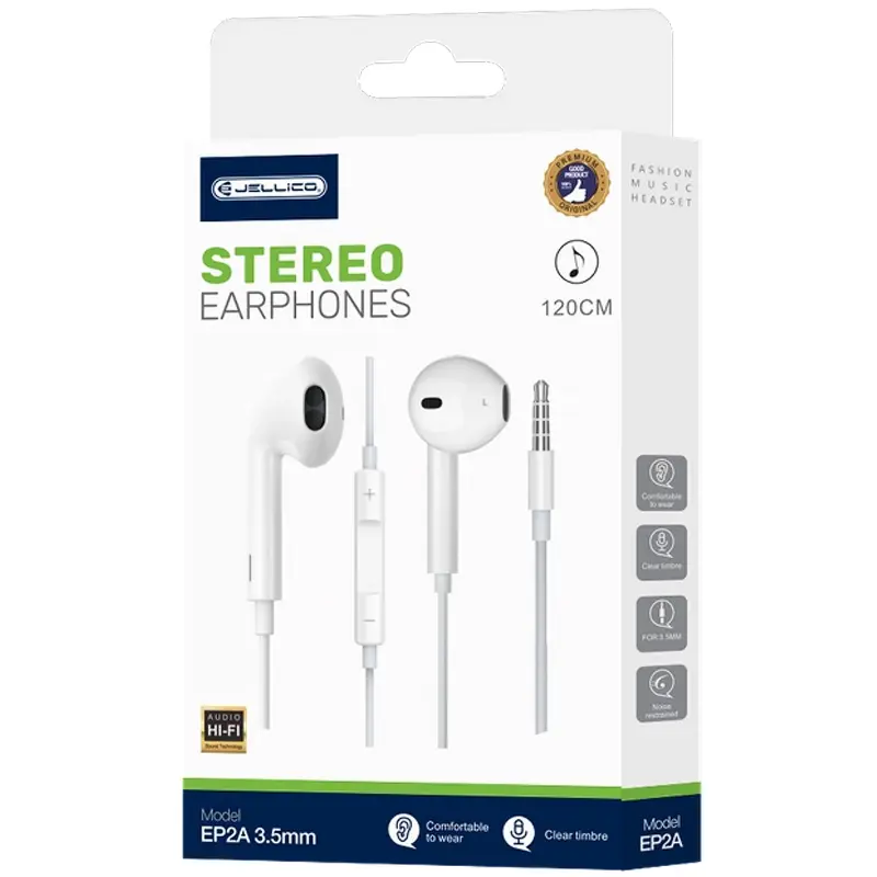 Słuchawki stereo Jellico EP2A (3.5mm/1.2m), White 1