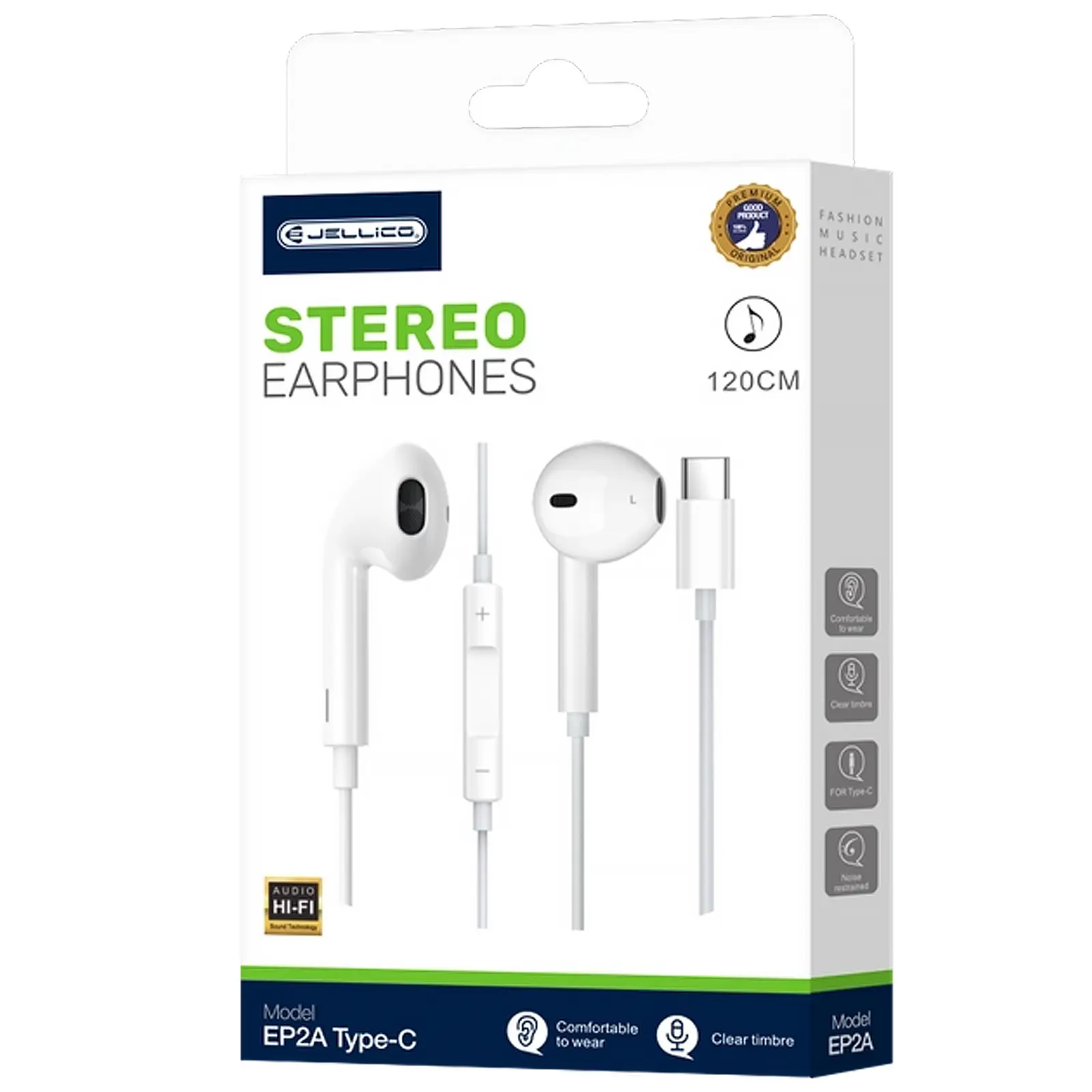 Stereo headphones Jellico EP2A (USB-C/1.2m), White 1