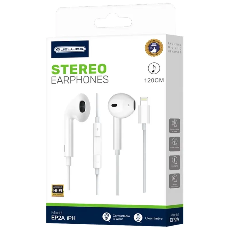Słuchawki stereo Jellico EP2A (Lightning/1.2m), White 1
