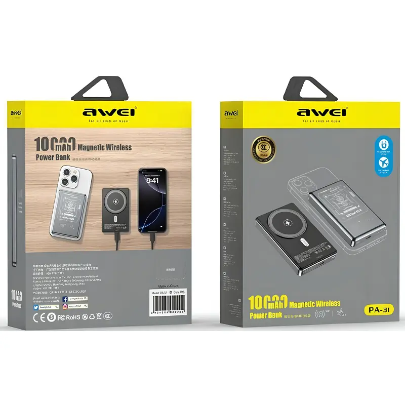 Power Bank Awei PA-31 with Wireless charger 10000 mAh, Grey 1