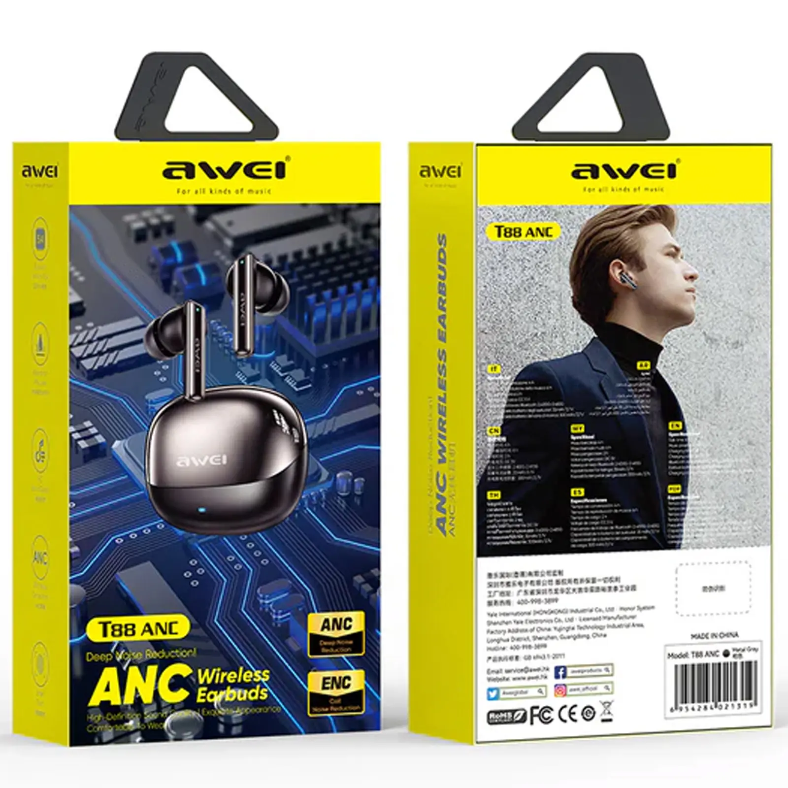 Bezprzewodowy TWS słuchawki Awei T88 ANC+AI, Black 2