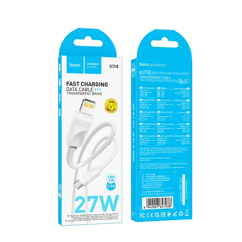 Data kabel Hoco X114 Energy Type-C to Lightning 27W (1m), White 1