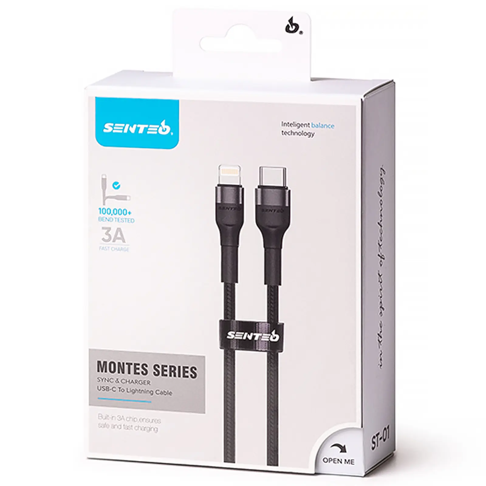 Data kabel Senteo ST-01 Montes Series braided USB-C to Lightning 30W (1.2m), Black 1