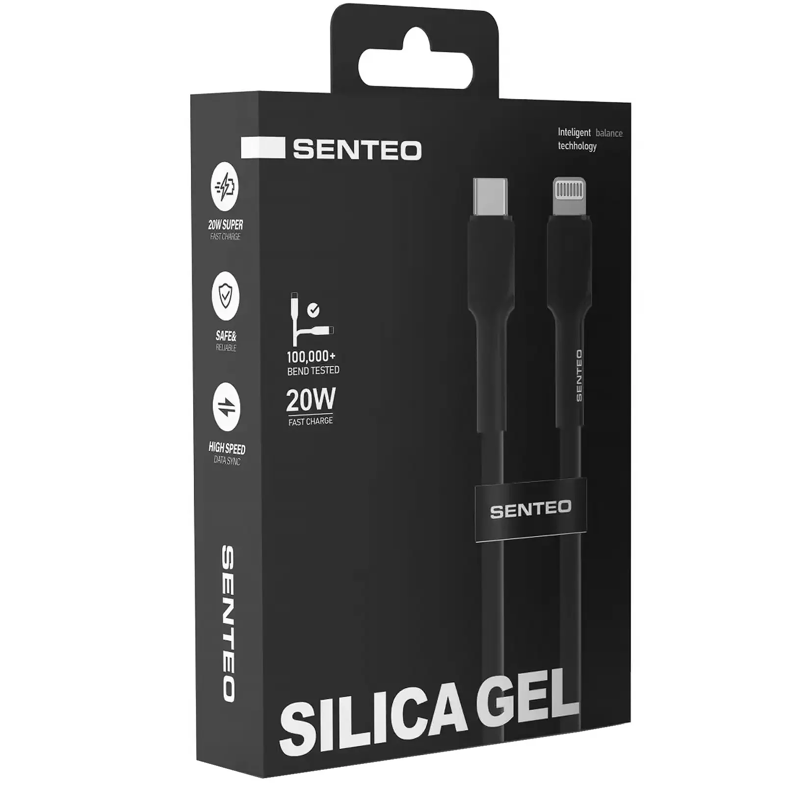 Data kabel Senteo SL-03 soft silicone USB-C to Lightning 20W (1m), Black 1