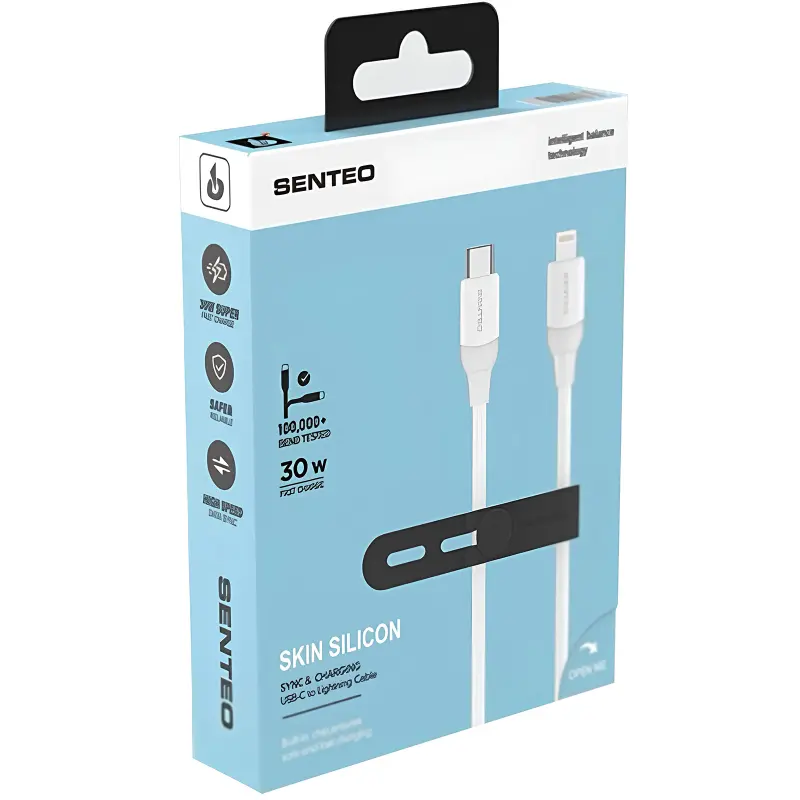Data kabel Senteo SL-07 skin silicone USB-C to Lightning 30W (1.2m), White 1