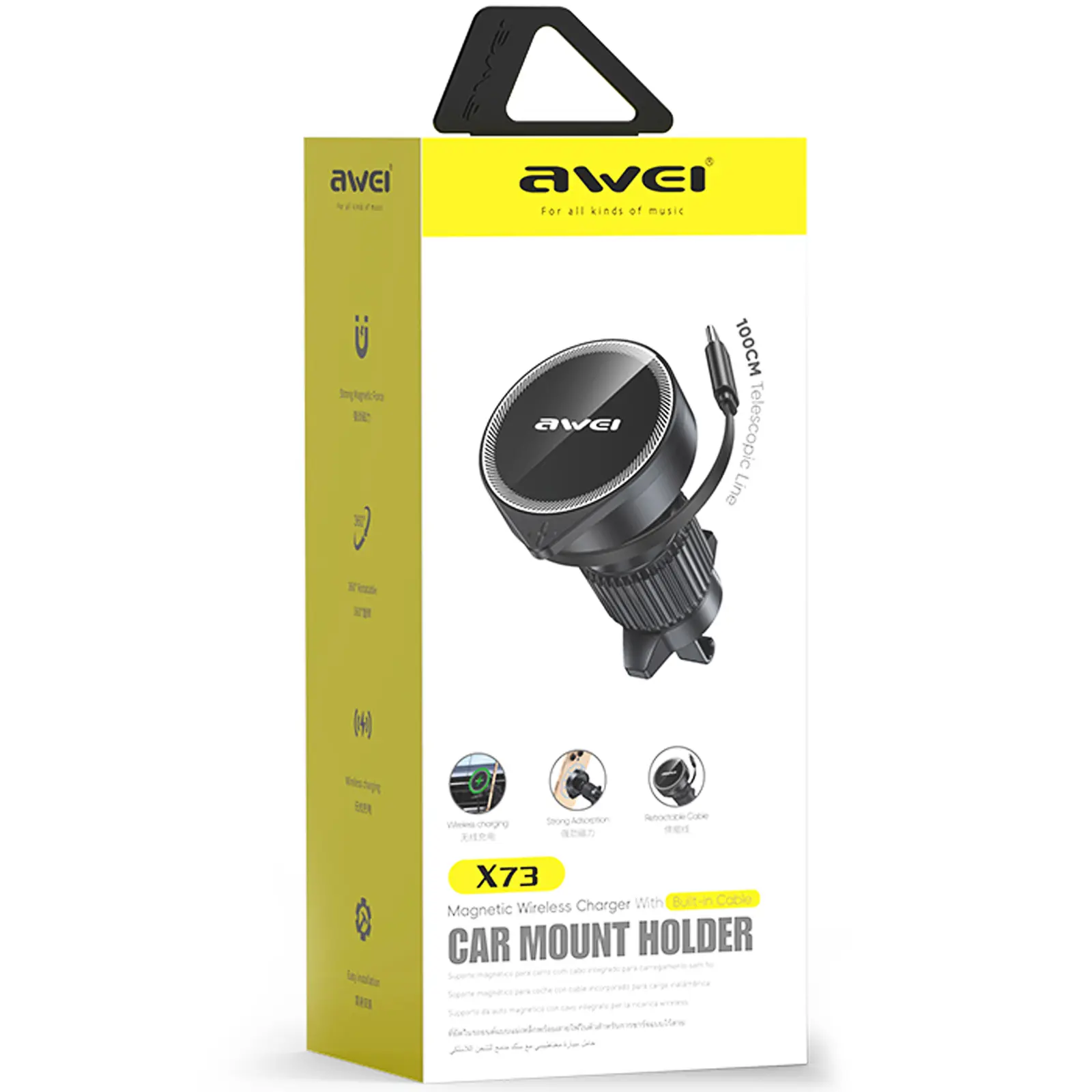 Car holder with Wireless charger Awei X73 15W (air outlet), Black 1