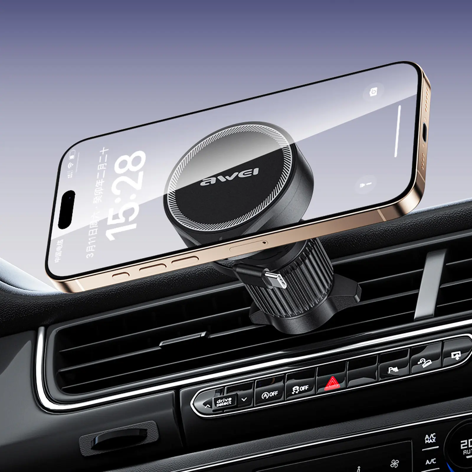 Car holder with Wireless charger Awei X73 15W (air outlet), Black 2