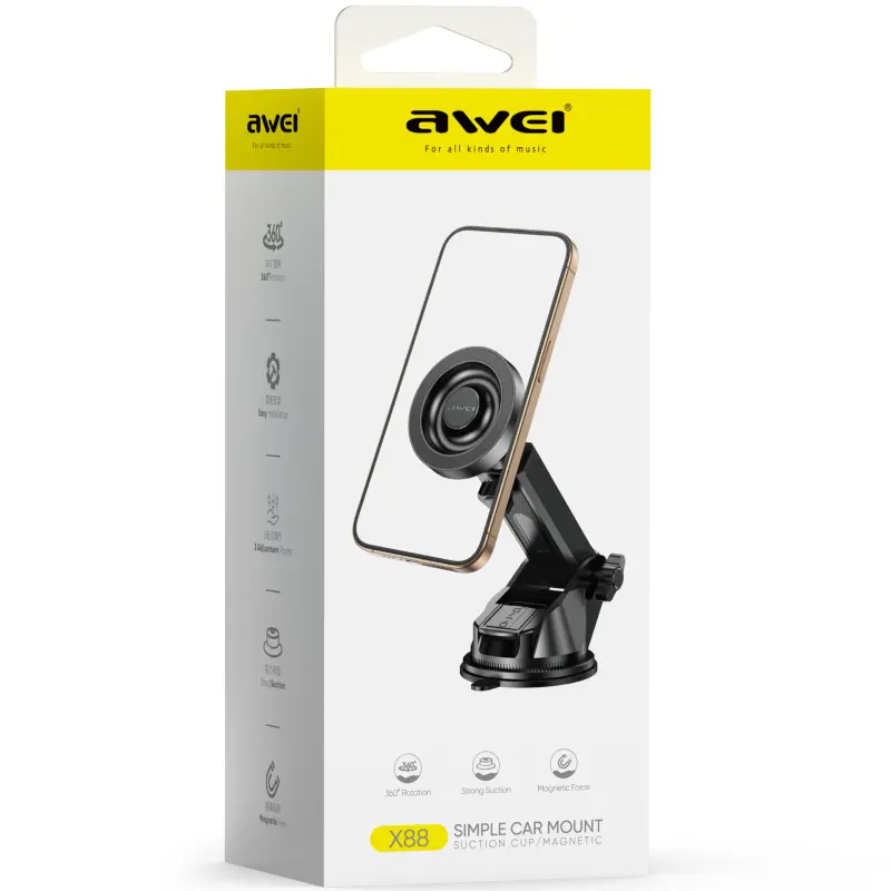 Car holder Awei X88 magnetic (center console), Black 1