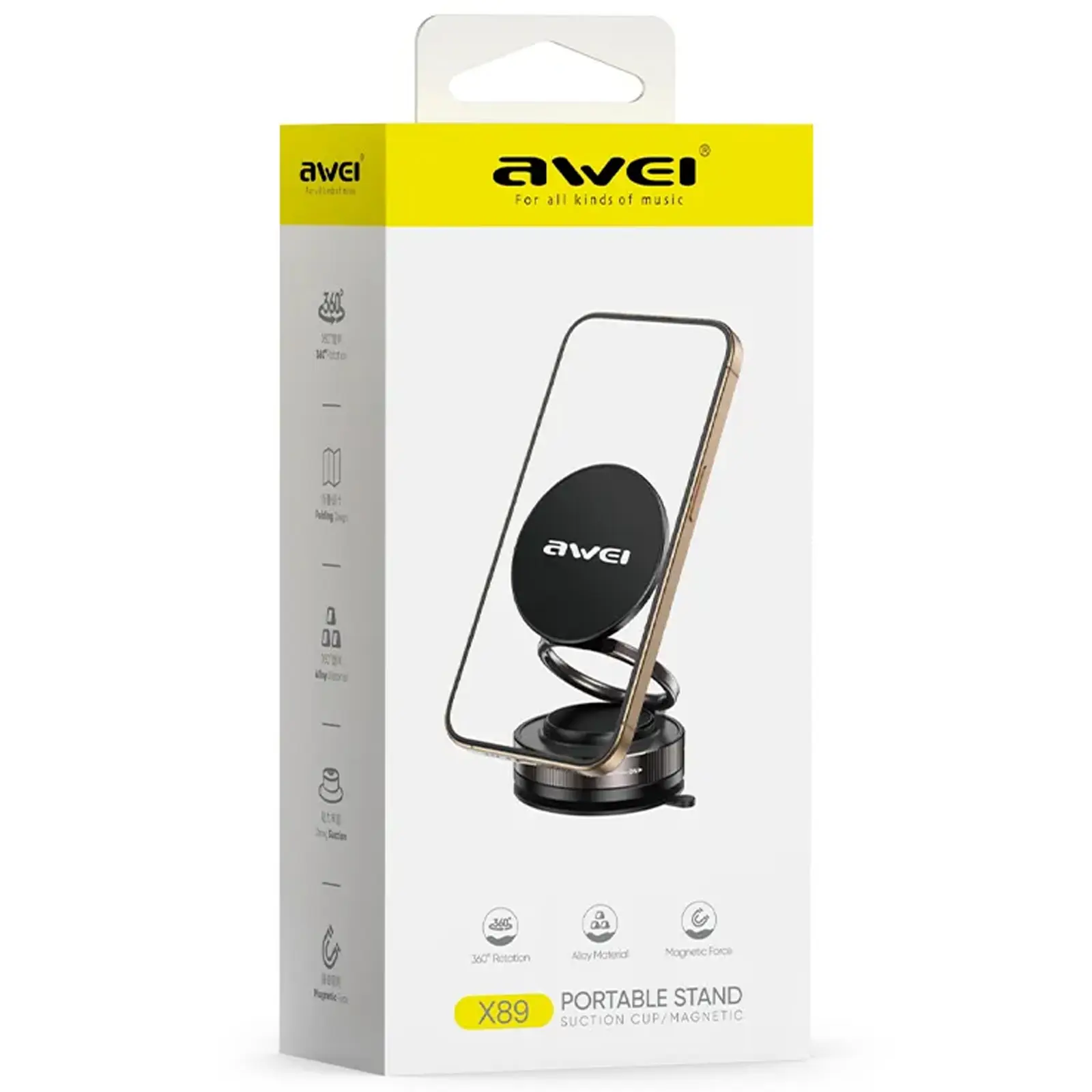 Автотримач Awei X89 magnetic (center console), Black 1