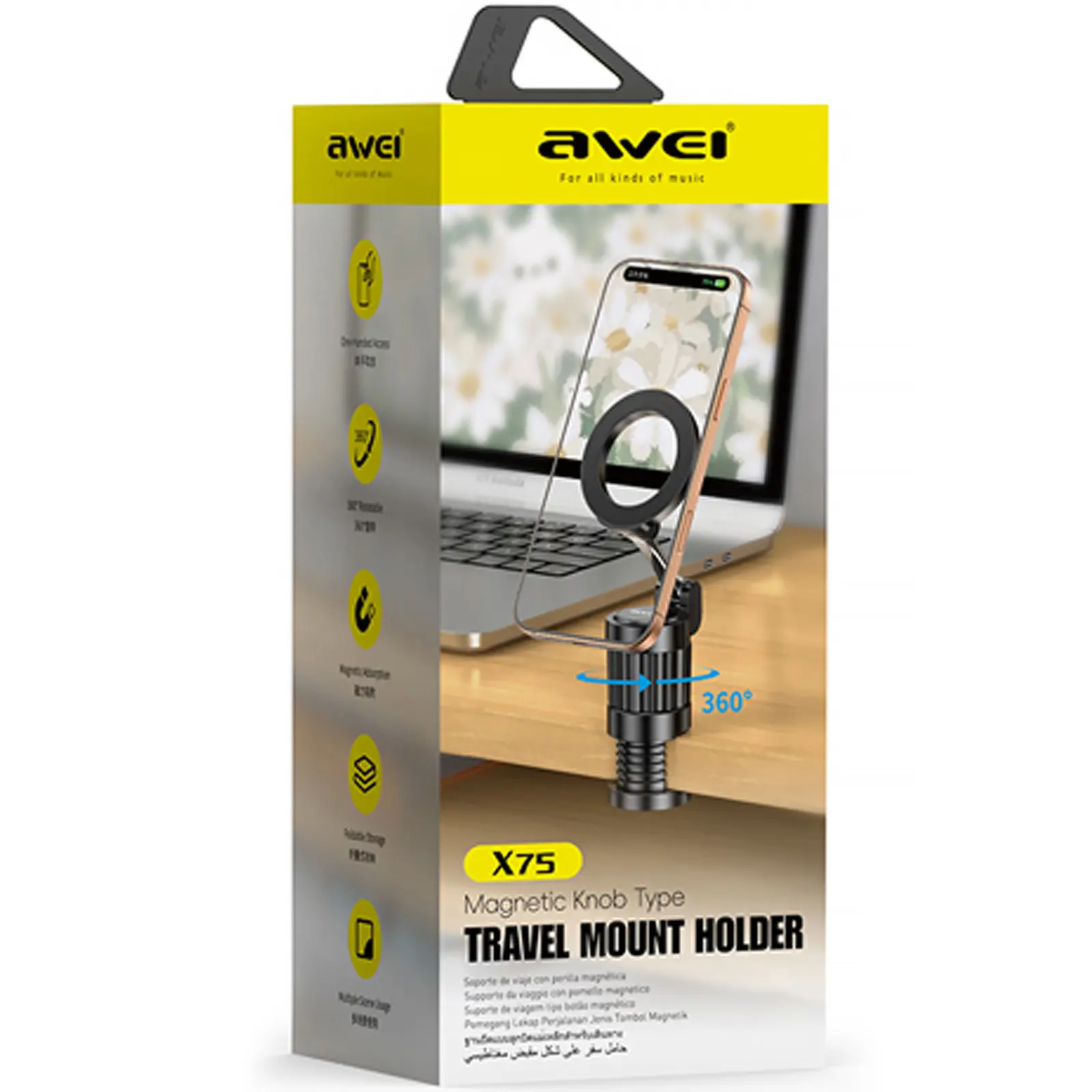 Uchwyt samochodowy Awei X75 magnetic (center console), Black 1