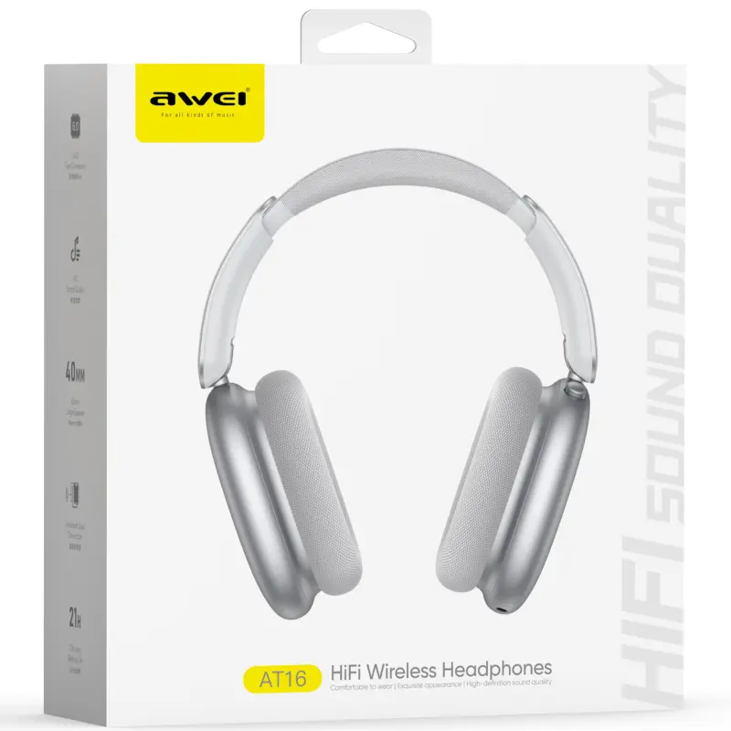Nauszne bezprzewodowy słuchawki Awei AT16, Silver 1