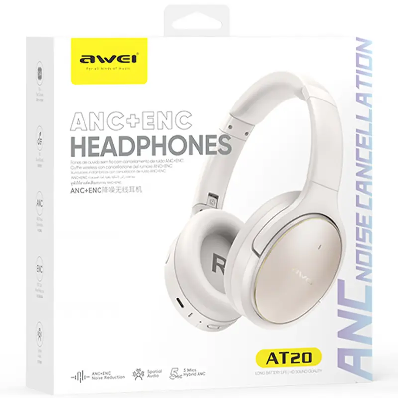 Nauszne słuchawki bluetooth Awei AT20 ANC, White 1