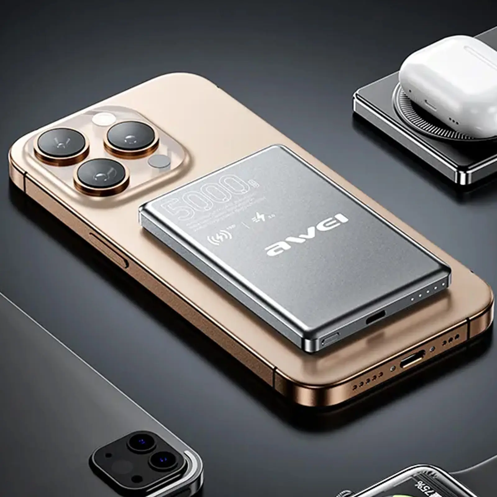 Power Bank Awei PA-30 with Wireless charger 5000 mAh, Grey 1