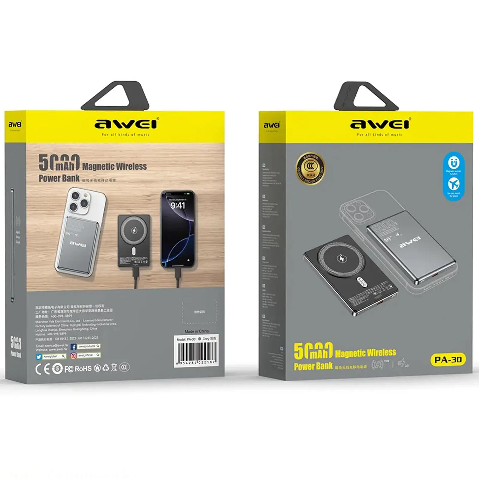 Power Bank Awei PA-30 with Wireless charger 5000 mAh, Grey 2