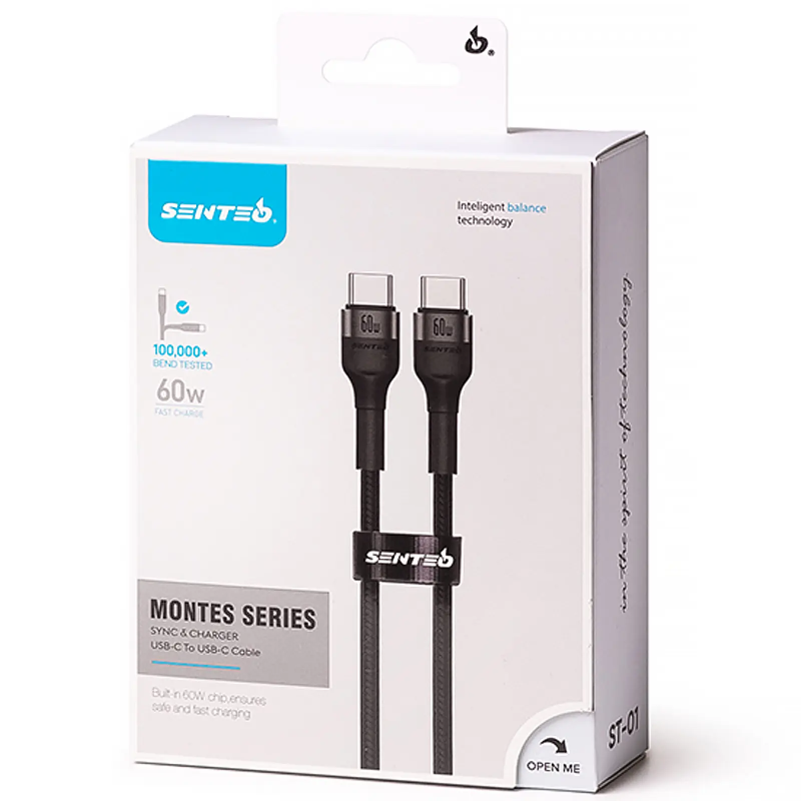 Data kabel Senteo ST-01 Montes Series braided USB-C to USB-C 60W (1.2m), Black 1