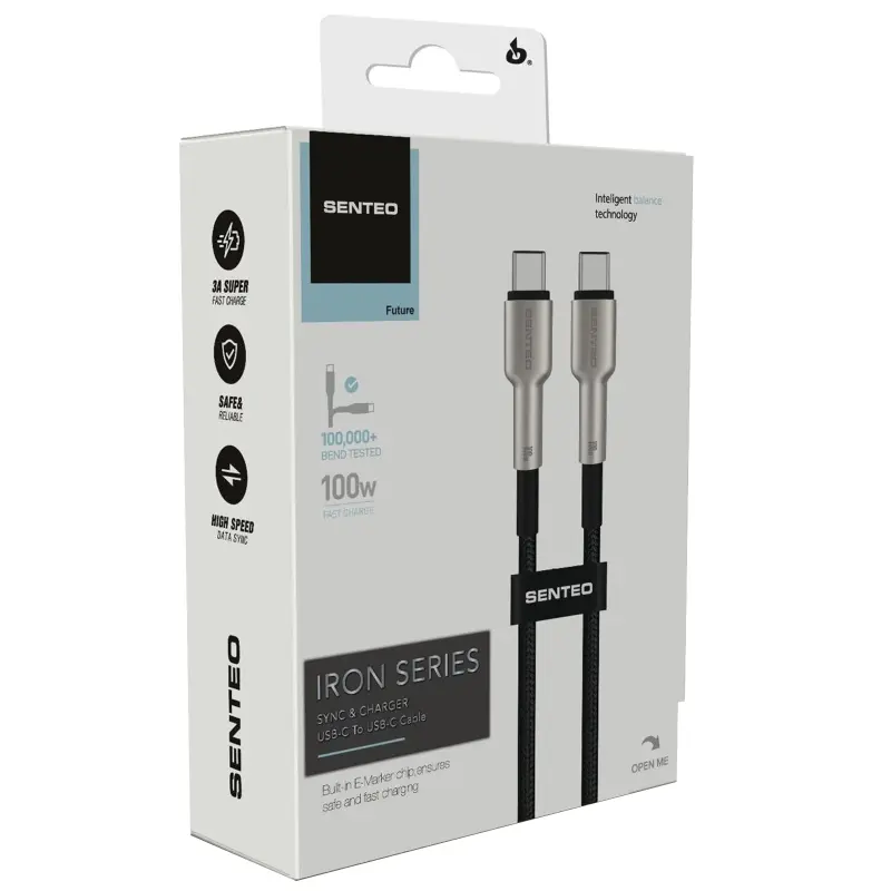 Data kabel Senteo SM-03 Iron Series braided USB-C to USB-C 100W (2m), Black 1