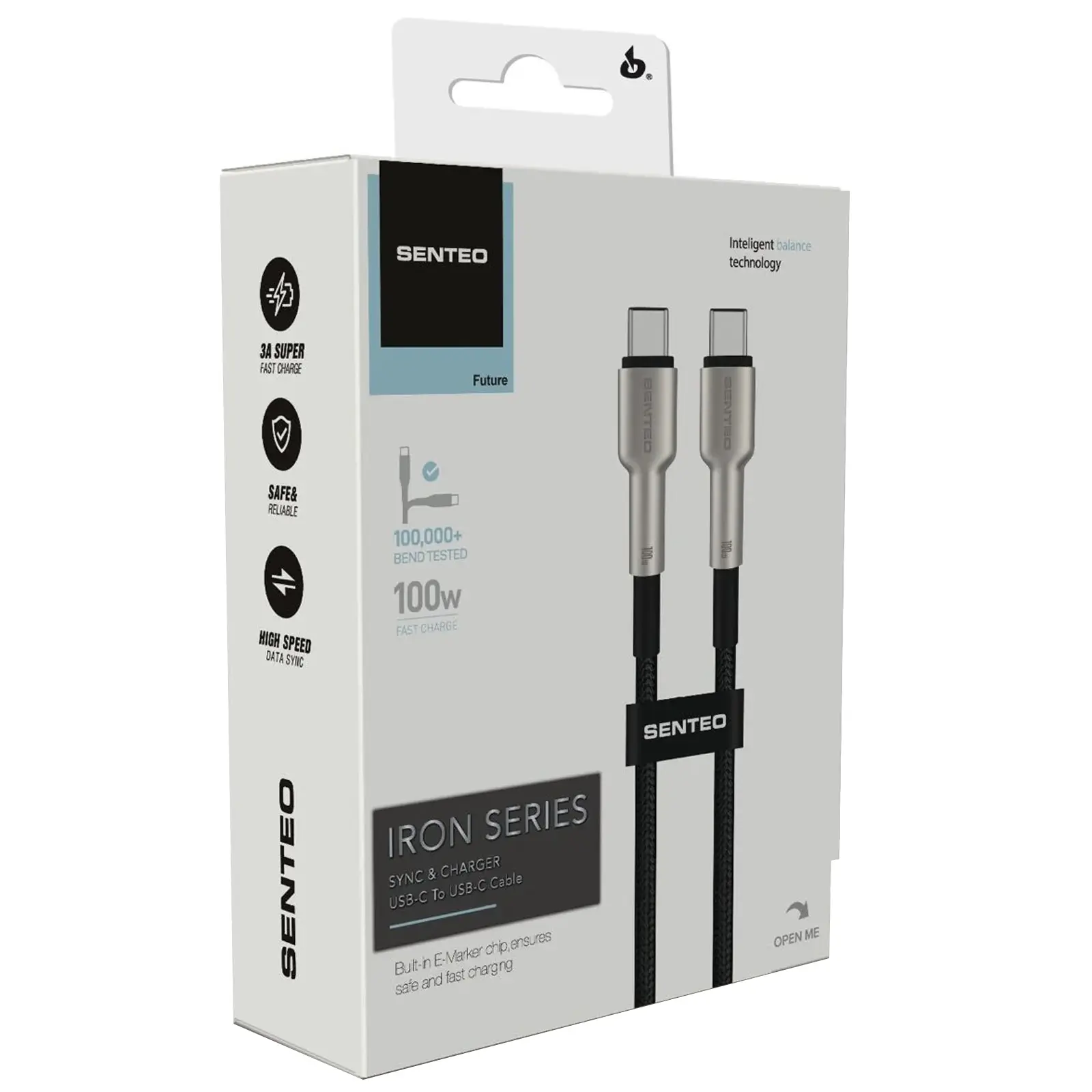 Data kabel Senteo SM-03 Iron Series braided USB-C to USB-C 100W (2m), Black 1