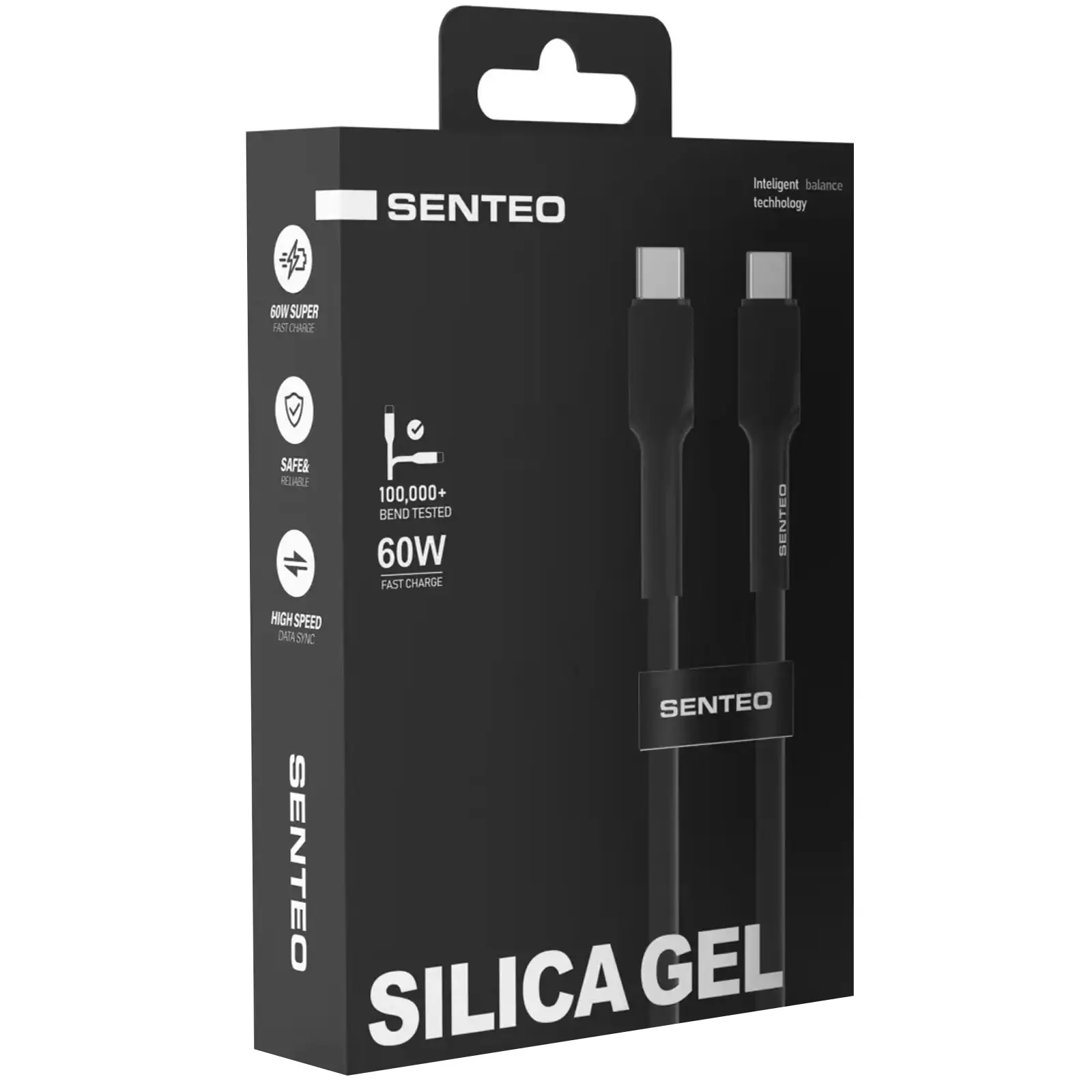 Data kabel Senteo SL-03 soft silicone USB-C to USB-C 60W (1m), Black 1