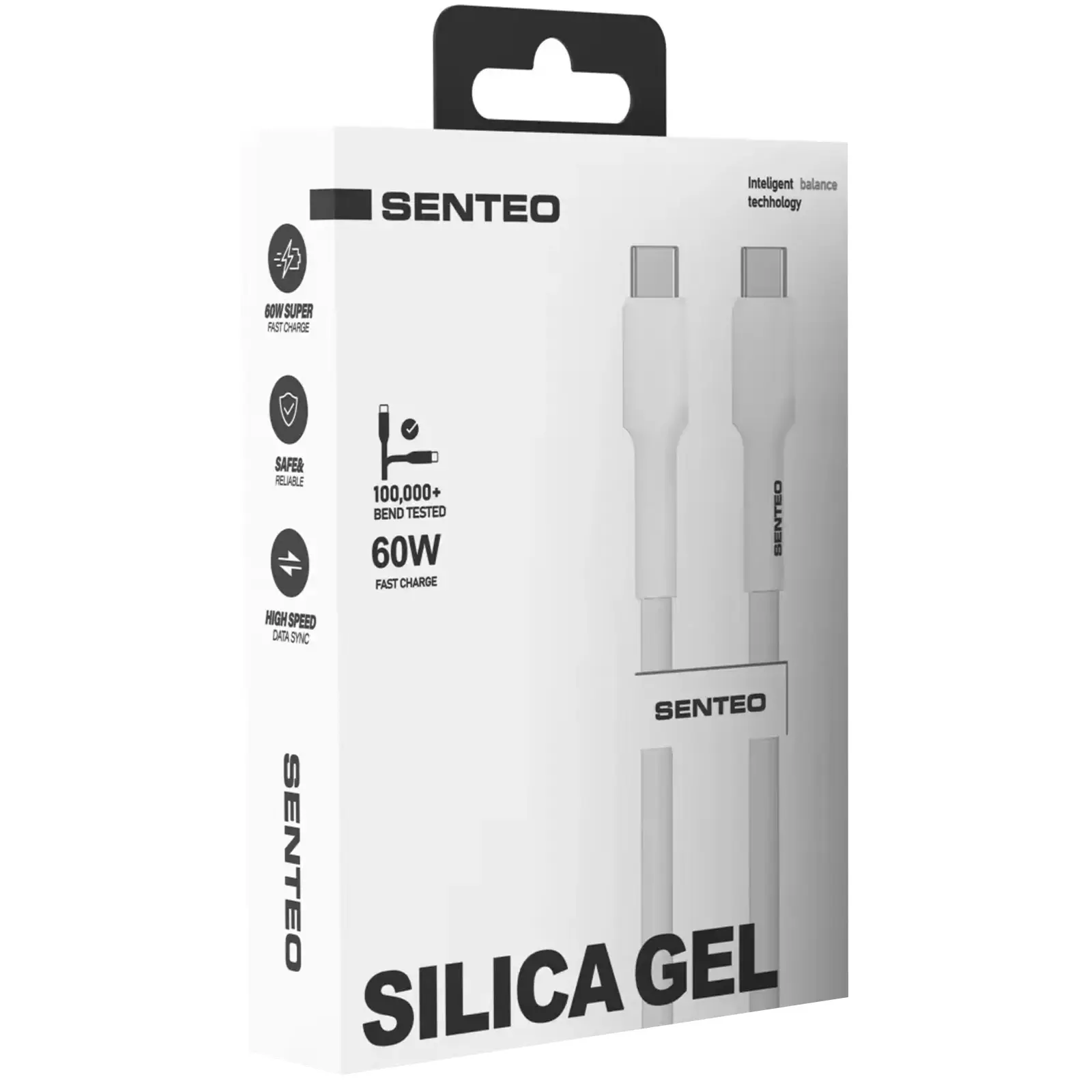 Data kabel Senteo SL-03 soft silicone USB-C to USB-C 60W (2m), White 1