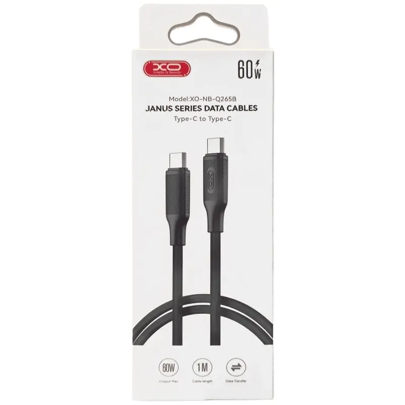Data kabel XO NB-Q265B USB-C to USB-C 60W (1m), Black 2