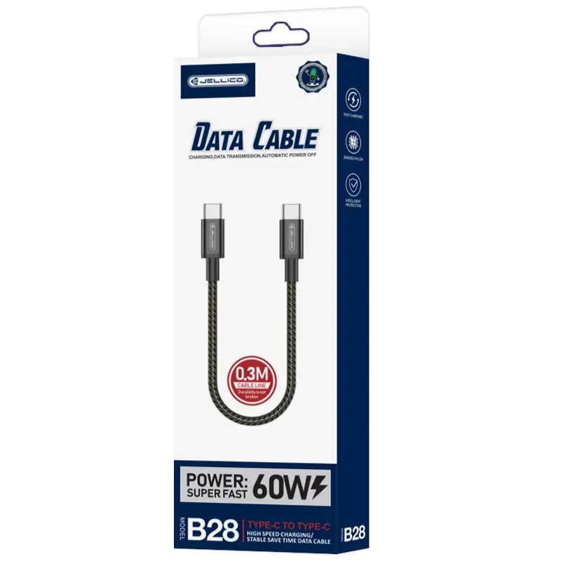 Kabel Jellico B28 Type-C to Type-C PD60W (0.3m), Black 1