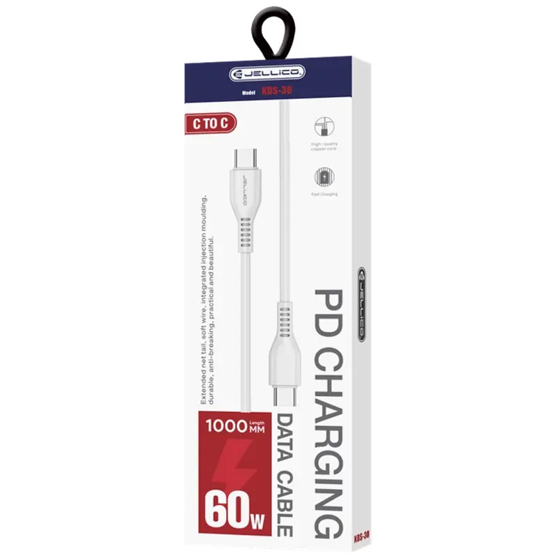 Kabel Jellico KDS-30 Type-C to Type-C PD60W (1m), White 1