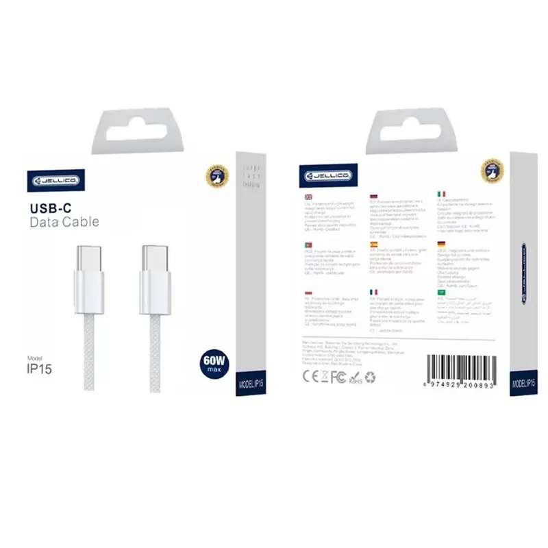 Дата кабель Jellico IP15 Type-C to Type-C PD60W (2m), White 3