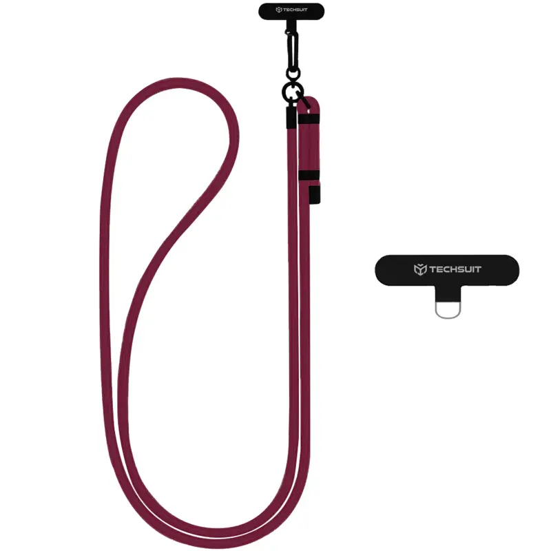 Rope crossbody strap Techsuit (RCS1) with Carabiner Universal, Dark Cherry