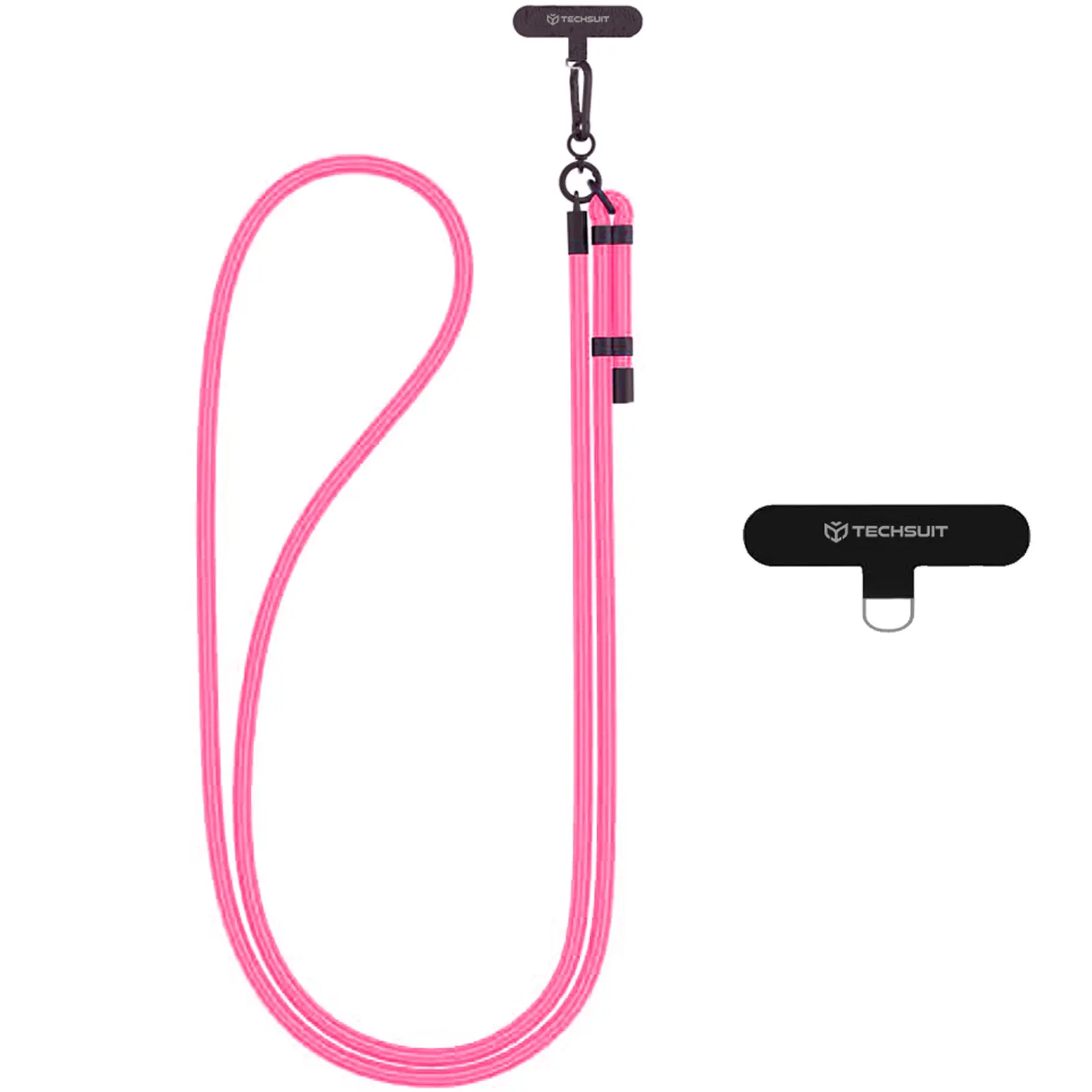 Rope crossbody strap Techsuit (RCS1) with Carabiner Universal, Hot Pink