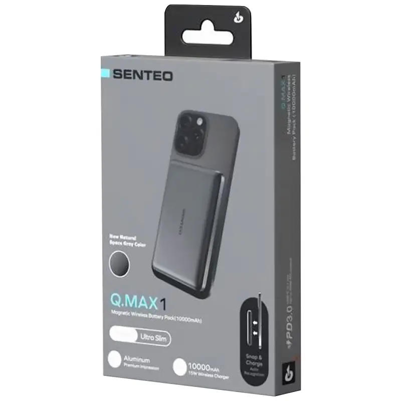 Charger Power Bank Senteo Q.MAX1 20W с ładowarka bezprzewodowa 10000 mAh, Silver 1