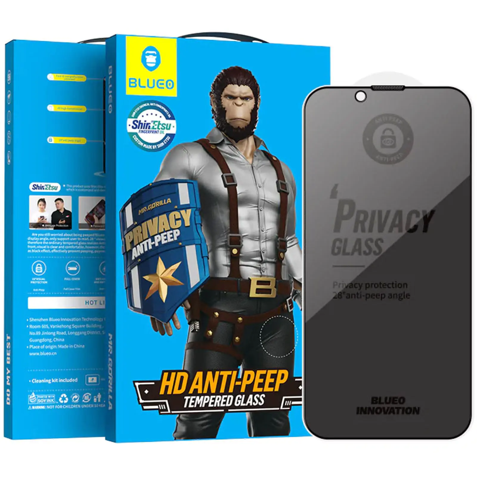 Ochronne 2.5D szkło Blueo Full Cover Anti-Peep do Apple iPhone 15 Pro (6.1"), Szkło hartowane